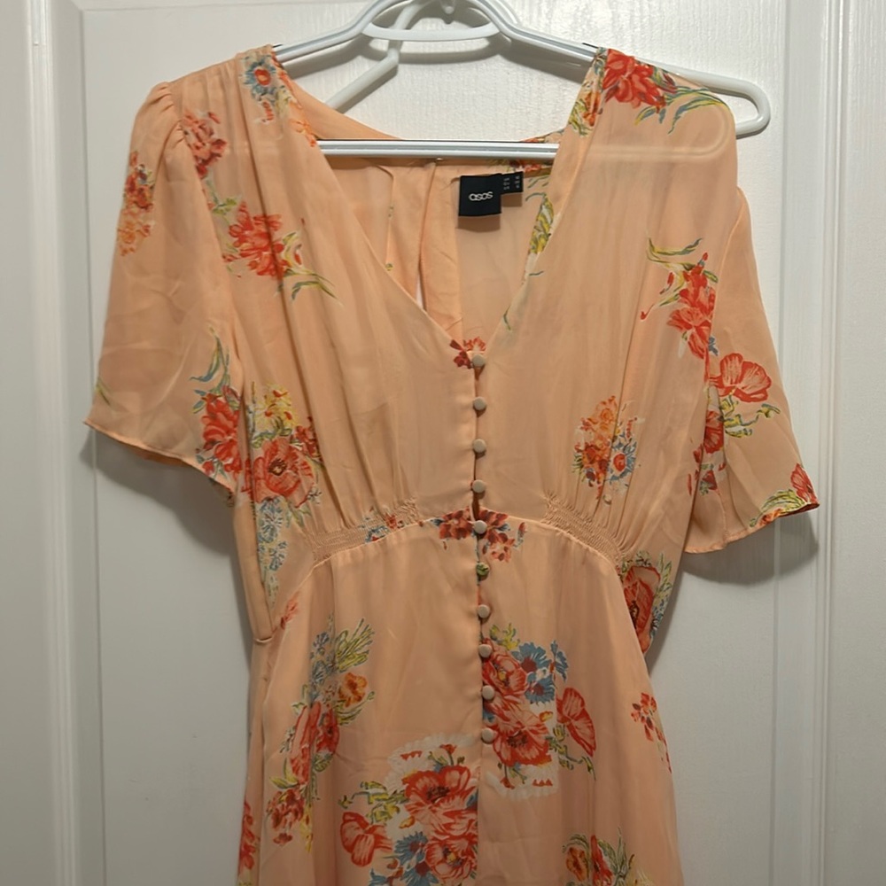 ASOS Peach Floral Flutter Sleeve Maxi Dress